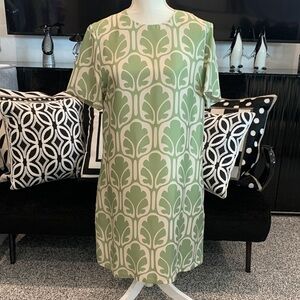 NWT LaDOUBLEJ Green & White Graphic Shift Dress. XL. 💯 SILK